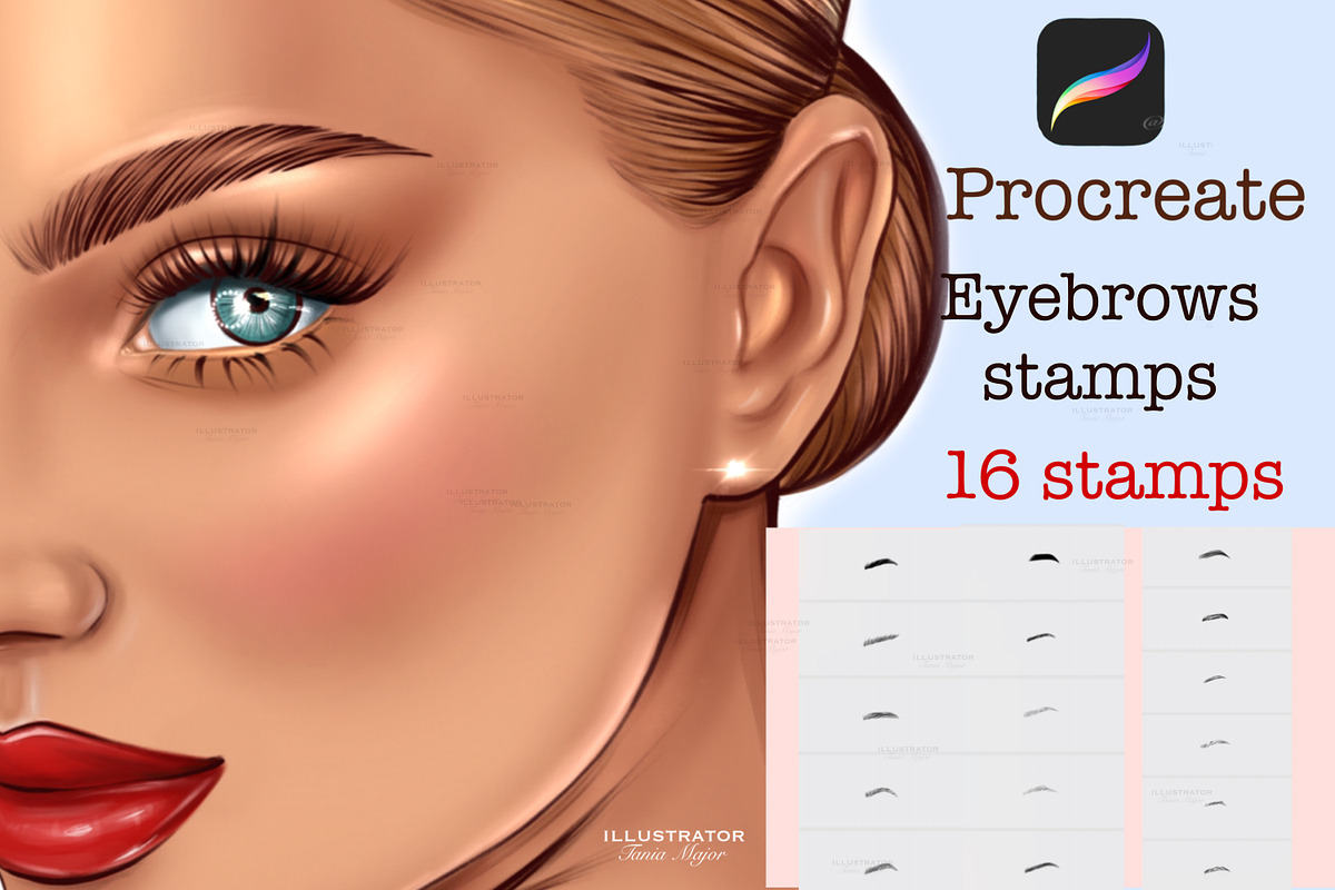 Procreate eyebrows stamp brushes, a Brush Add-On by MajorArtTm (Photo 1 of 4)