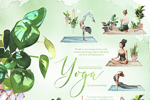 Watercolor Yoga Clipart Set