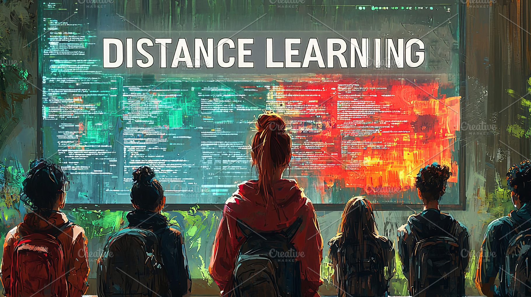 Young learners engaging in a virtual classroom environment with colorful data d, a Photo by AS photostudio