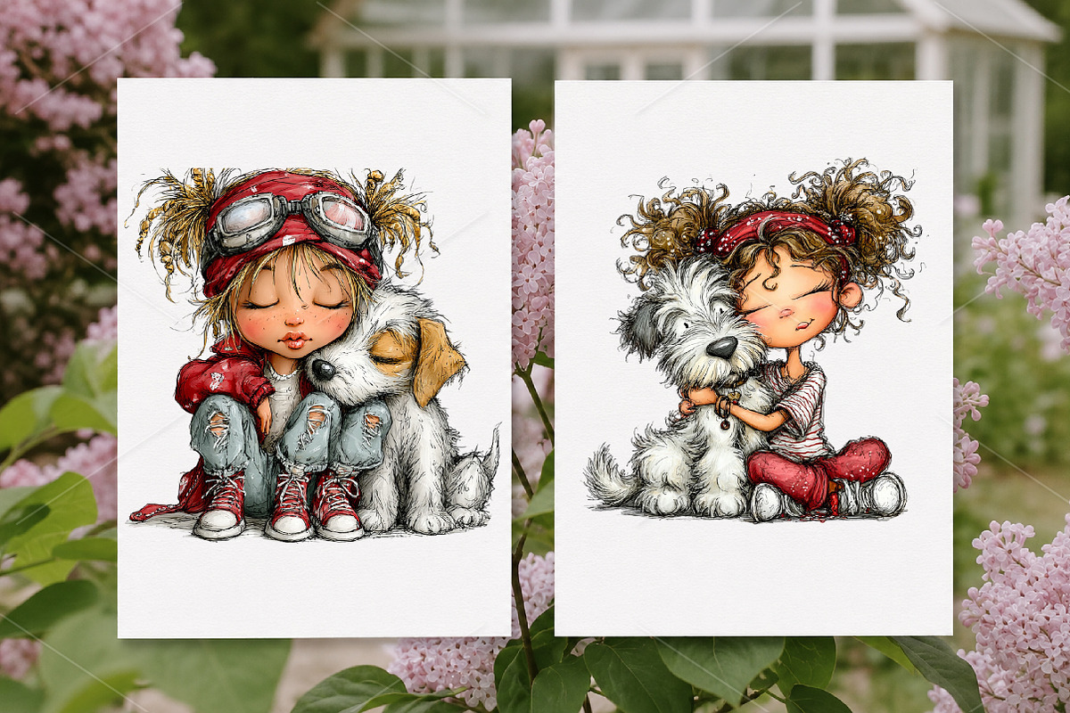 Whimsical Hugging Girl and Dog PNG, a Seasonal Illustration by Canvas Craft (Photo 6 of 10)