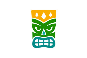 Ornamental tiki mask with crown in, an Illustration by GraphiShop