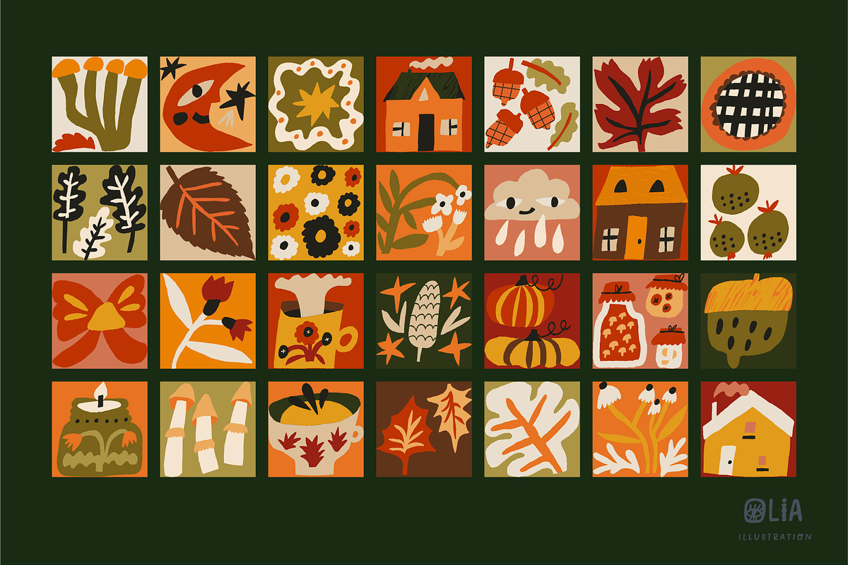 Autumn Blocks Fall Elements Clipart, a Seasonal Illustration by Olia (Photo 5 of 28)