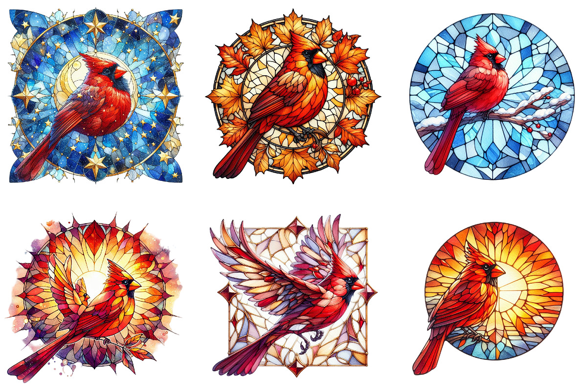 Stained Glass Cardinal Bird Clipart, a Seasonal Illustration by DreamArtGraphic (Photo 2 of 3)