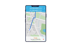 Phone with realistic ui map app, a Technology Illustration by SkyVectors