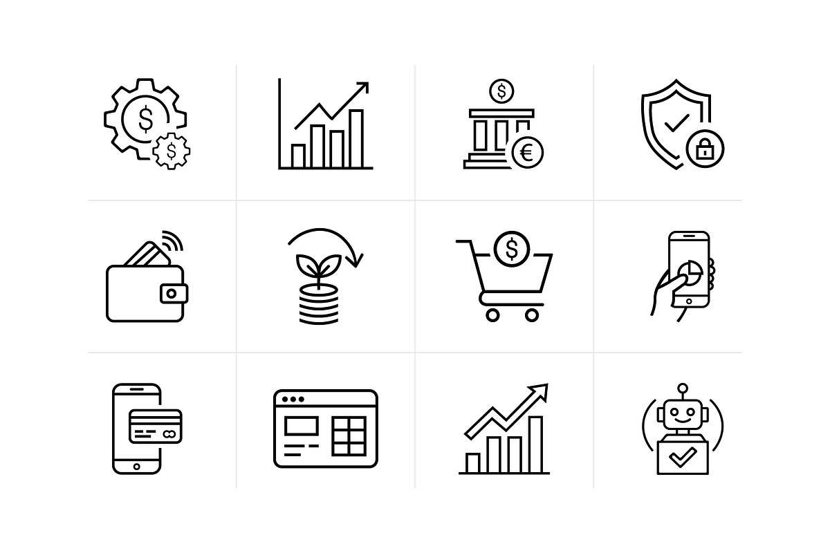 Fintech and Digital Banking Icon Set, an Outline Icon by VectStock (Photo 1 of 2)