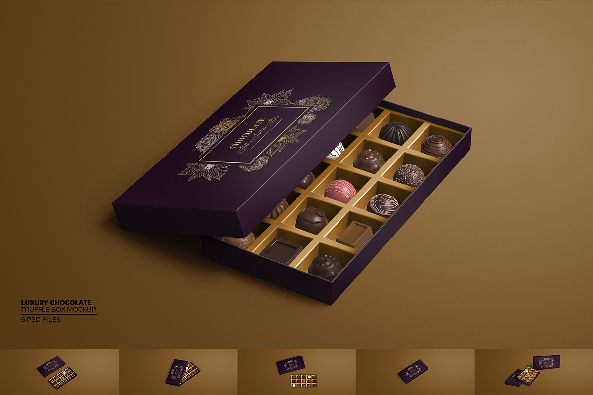Luxury Chocolate Truffle Box Mockup, a Packaging Mockup by Sheikhadesign (Photo 1 of 12)