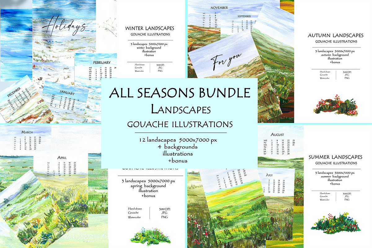 All Seasons Bundle. Landscapes, a Seasonal Illustration by Ann Bright (Photo 1 of 16)