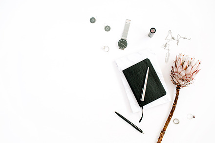 Feminine stylish workspace containing flat, lay, and top, a Beauty & Fashion Photo by Floral Deco