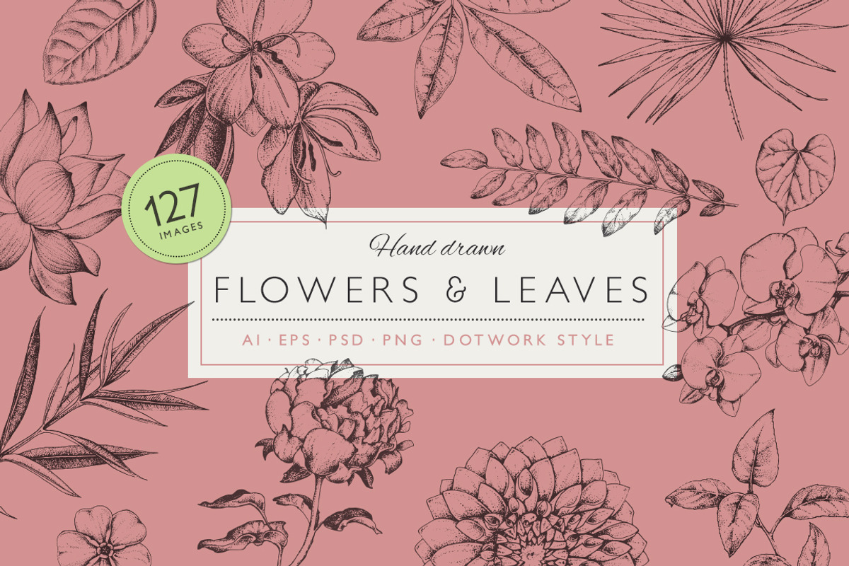 Dotwork Flowers & Leaves, a Decorative Illustration by nordicworker (Photo 1 of 5)