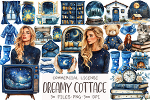 Dreamy Night Cottage Clipart, an Illustration by OK Design