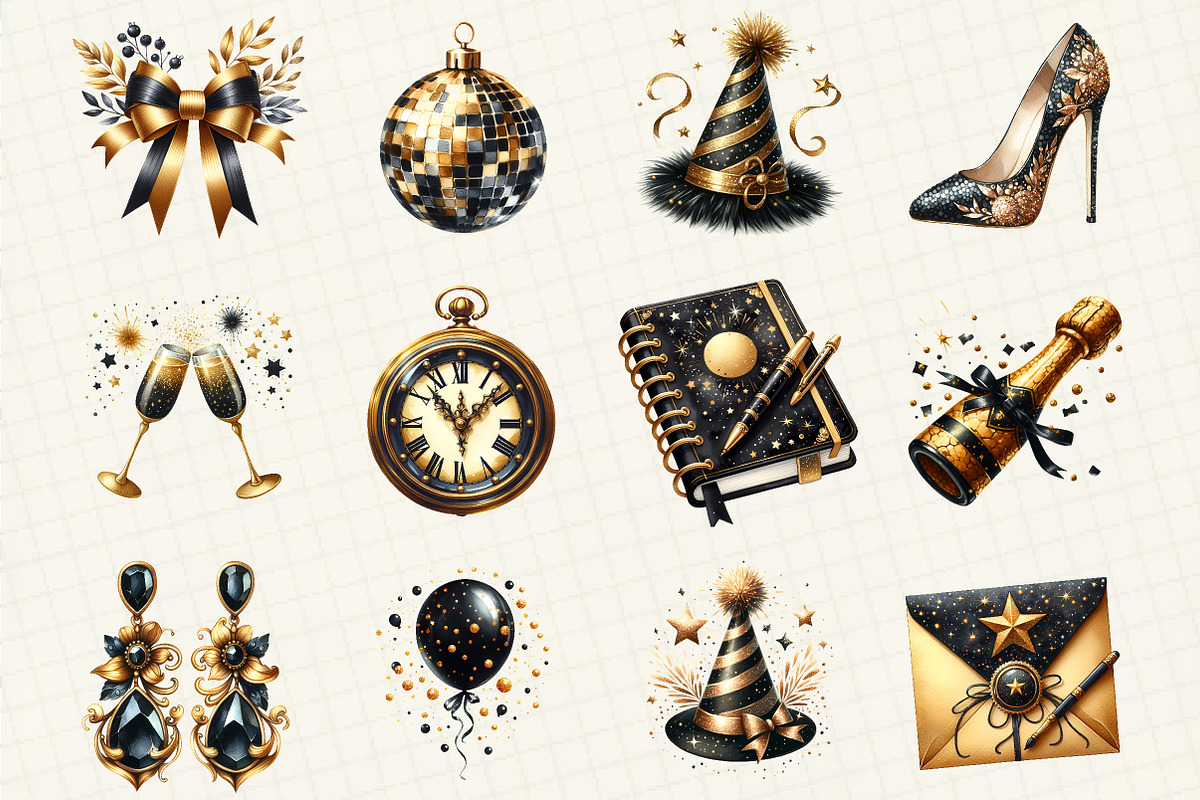 Happy New Year Gold and Black Clipar, an Illustration by DreamCafeArt (Photo 2 of 8)