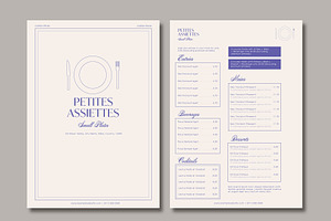 Blue Minimal Small Plates Menu, a Print Template by wavebreak