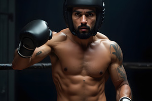 Muscular Boxer in Ring with Gloves a, a School & Education Photo by Stock Shape