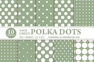 Sage Green & White Polka Dot Papers