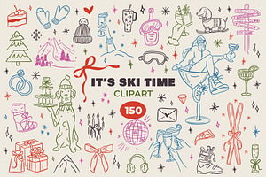 It’s Ski Time Hand Drawn Clipart