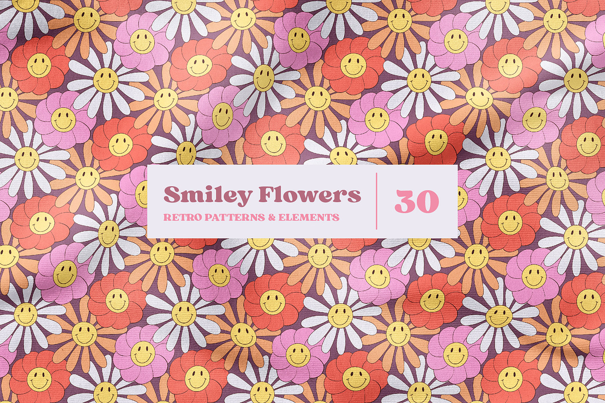 Smiley Flowers Retro Patterns, a Pattern Graphic by Tiger and Flower (Photo 1 of 20)