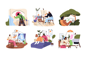 Artists drawing pictures, making art, a Person Illustration by PaperTrident