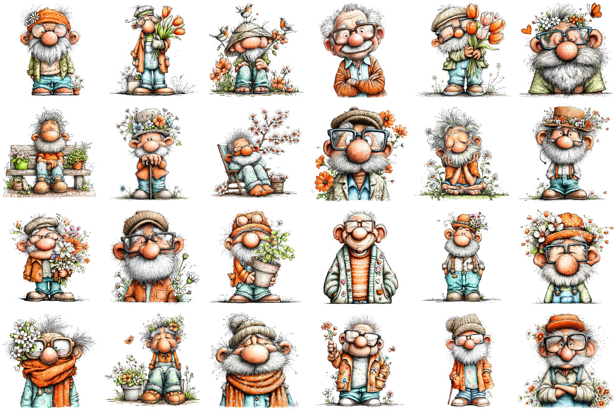 Whimsical Spring Elderly Man Clipart, an Illustration by designcity5 (Photo 2 of 5)