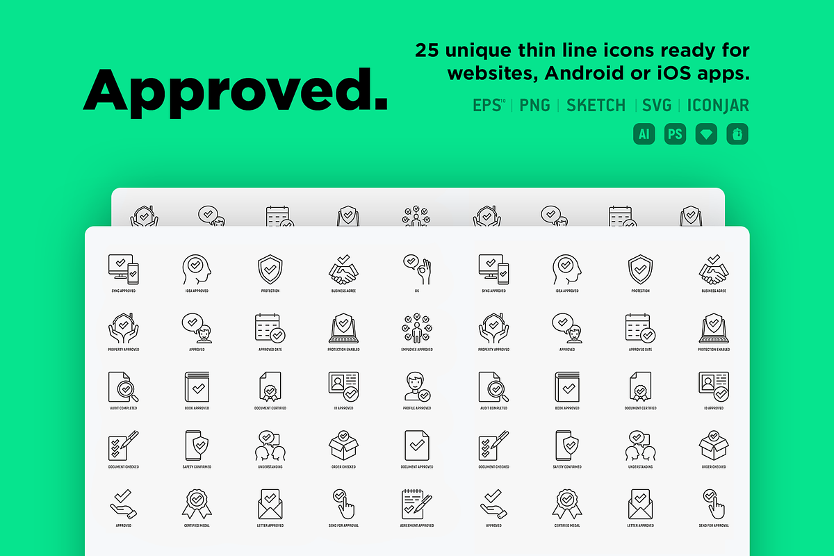 Approved | 25 Thin Line Icons, an Outline Icon by Alex Blogoodf (Photo 2 of 15)