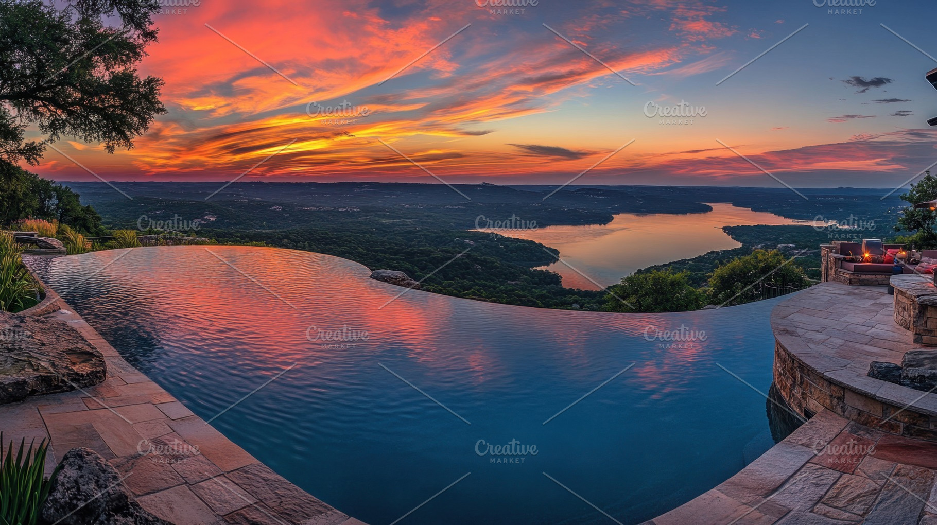 Sunset over serene infinity pool, a Photo by Beautiful things