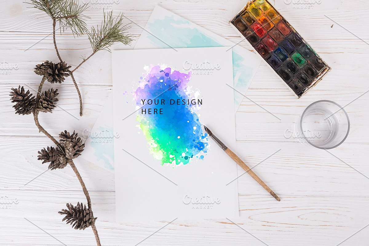Dark Light Blue Watercolor Splashes, a Decorative Illustration by FancyDesignStudio (Photo 2 of 3)