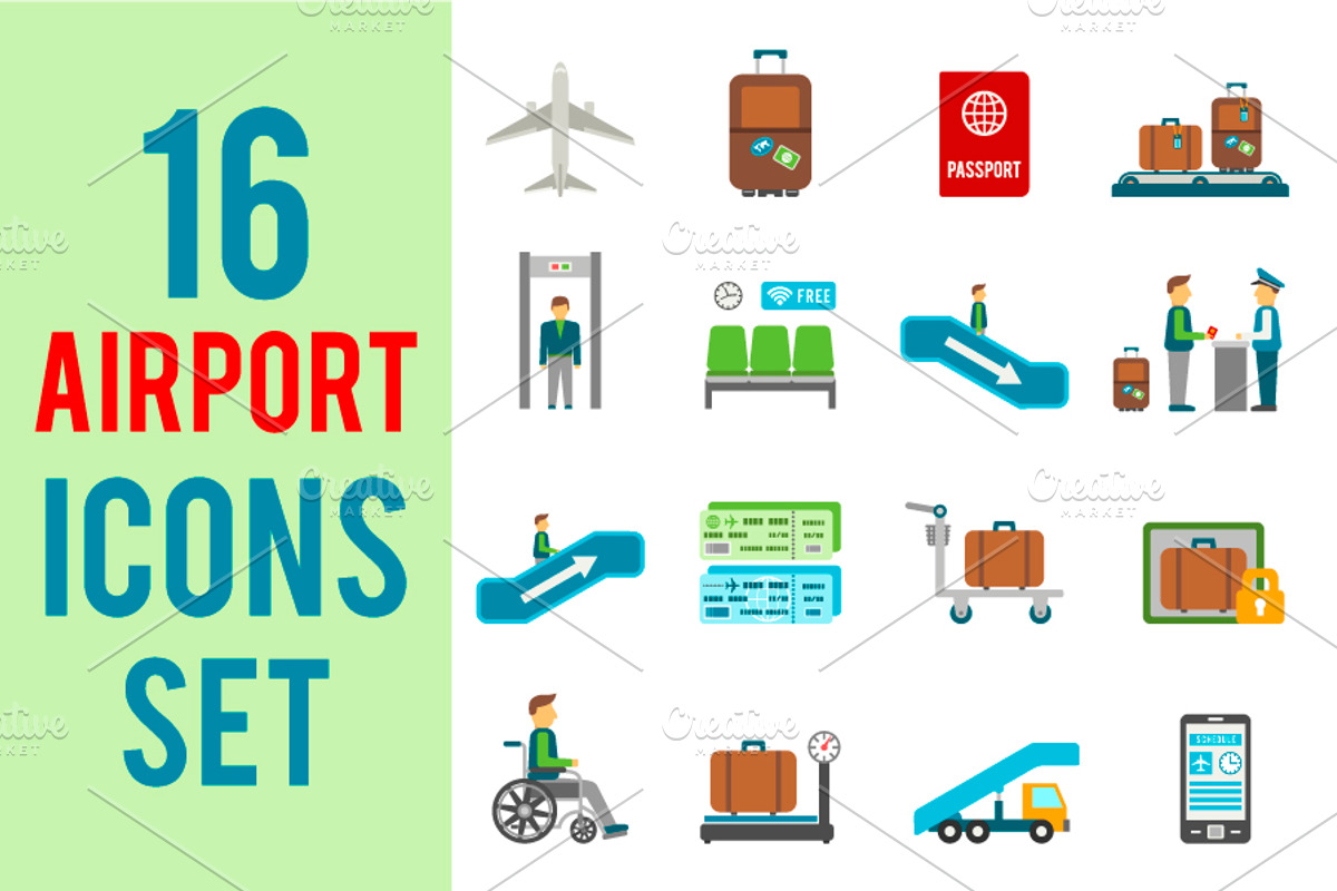 16 Airport Travel Icons Set, an Icon by Olha Kostiuk (Photo 1 of 2)