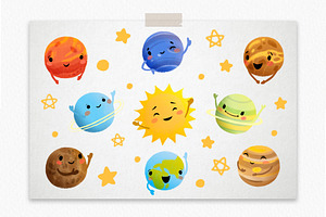 Solar System. Cute Planets Clipart