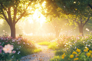 Park path green grass, trees and sun rays, a Nature Photo by AlyaAnd