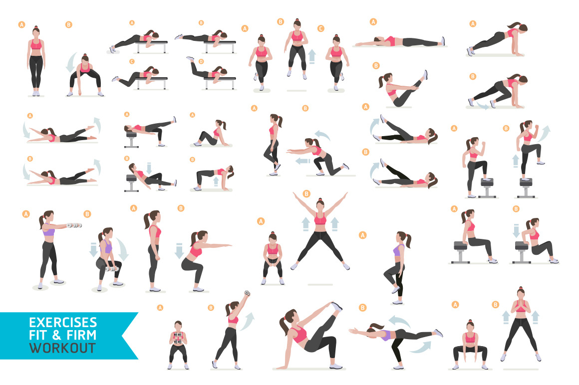 Woman Fitness Aerobic and Exercises. | Healthcare Illustrations ...