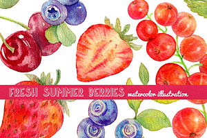 Watercolor summer berries