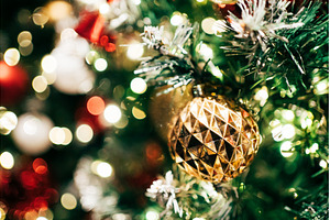 Golden ornament hanging on christmas, a Holiday Photo by Anna Efetova