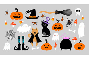 Cute Halloween illustration set