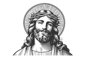 Smiling Jesus Christ engraving, an Illustration by AlexArt