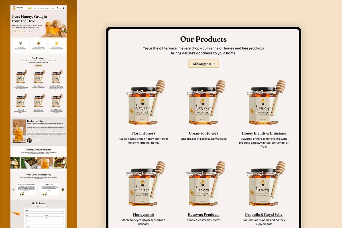 Beekeeper & Honey Webshop Template, a Wix Template by Kitteeh (Photo 5 of 20)