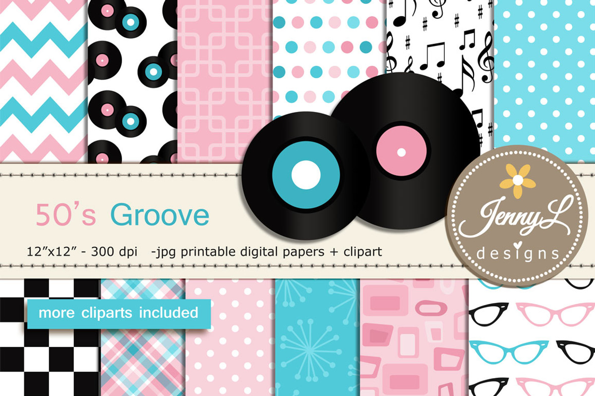 50's Diner Digital Papers Cliparts, a Pattern Graphic by JennyL Designs (Photo 1 of 4)