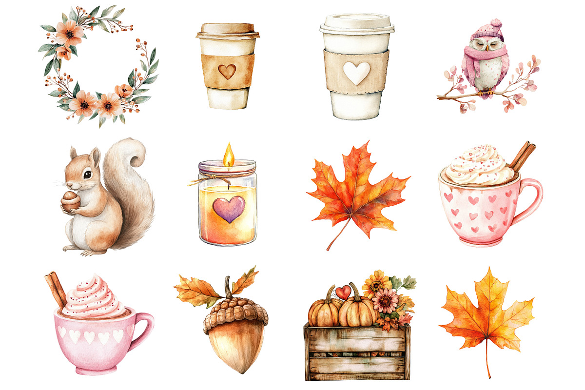 Cute Autumn Clipart PNG Bundle, a Seasonal Illustration by CitraGraphics (Photo 2 of 5)
