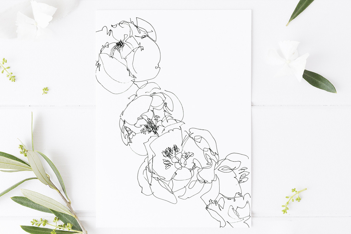 Peony flower hand drawing card, a Card Template by TurquoiseDesign (Photo 2 of 4)