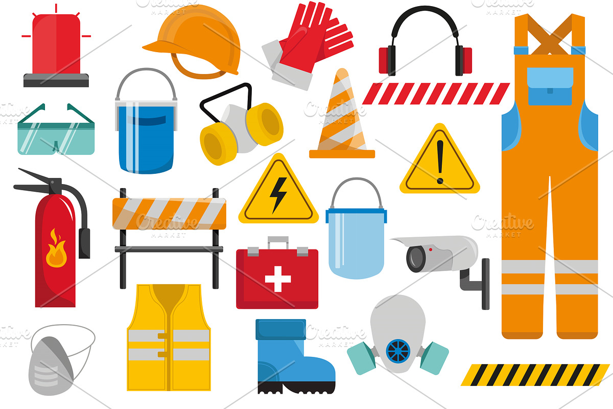 Safety work set icons concept, an Illustration by Dessign Sells