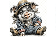 Piglet In Outfit Clipart JPG, an Animal Illustration by Memories By Lea (Thumbnail 4 of 20)