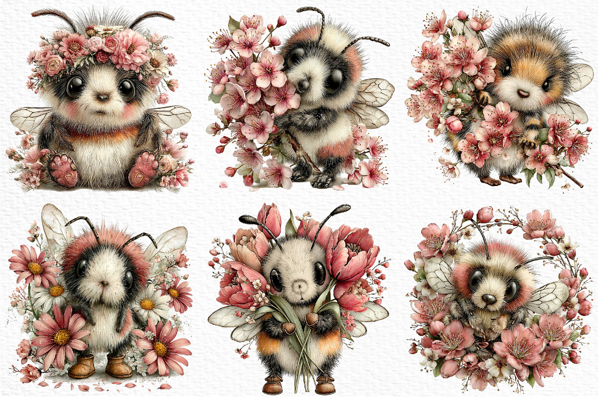 Whimsical Spring Bee Clipart PNG, an Illustration by Craft Nest (Photo 5 of 11)