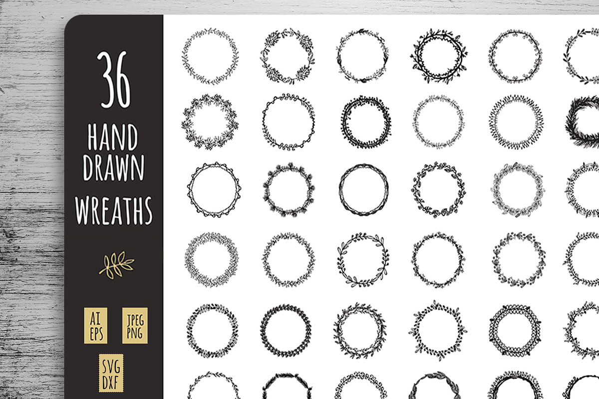 36 hand drawn floral wreaths, a Background Graphic by IRSYART (Photo 1 of 7)
