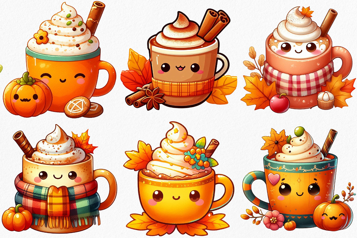 Kawaii Autumn Coffee Clipart Bundle, an Illustration by Canvas Craft (Photo 3 of 8)