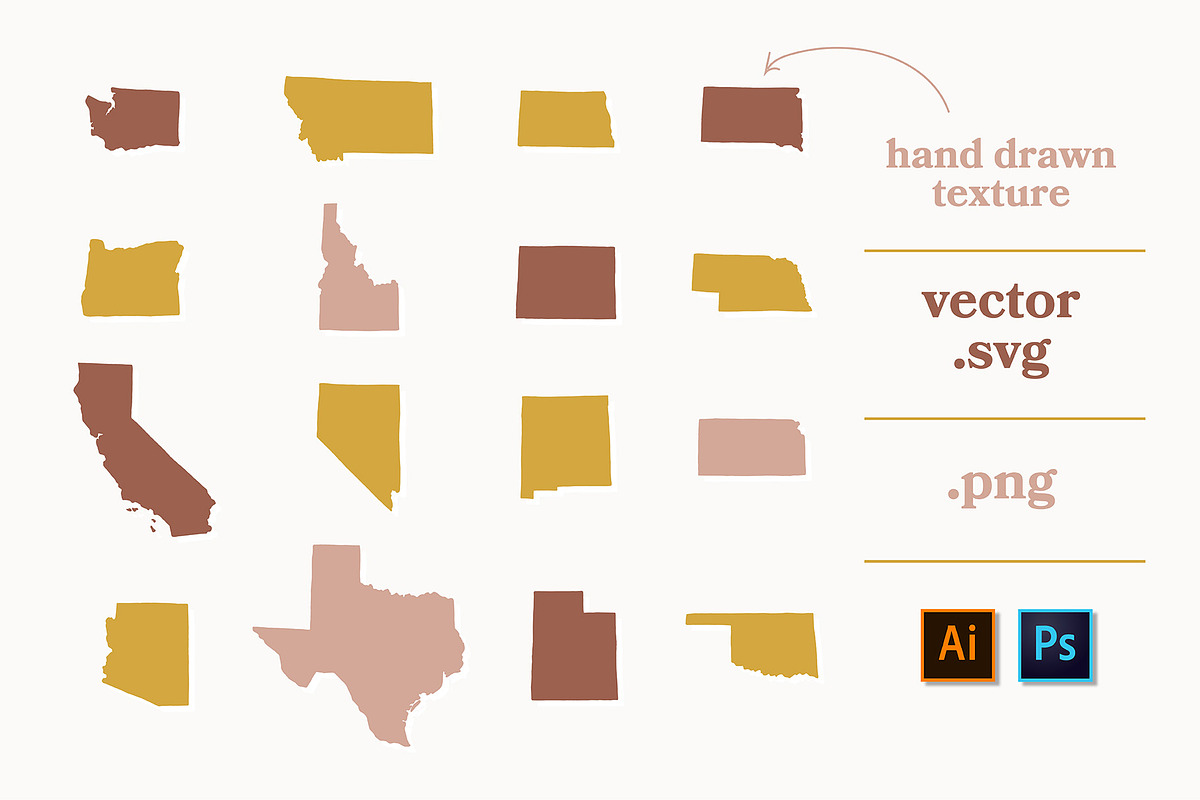 US State Illustration Vector Pack, an Illustration by Wildflower June