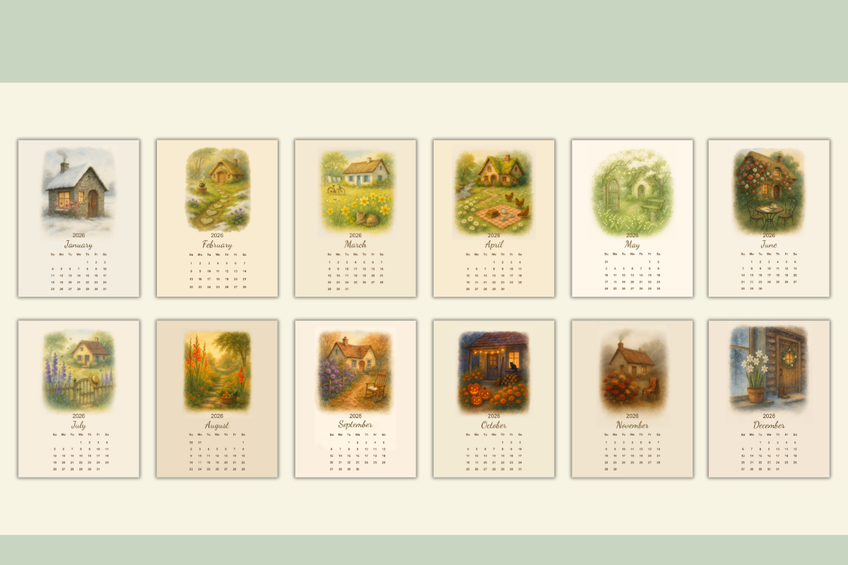 Birth Month Floral Calendar Template, a Stationery Template by Daffodil Dream Studio (Photo 3 of 3)