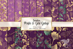 Purple and Gold Ginkgo Digital Paper