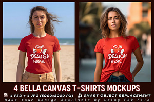 4 Red T-shirt Fashion Model Mockup