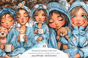 Whimsical valentine coffee girl clip, an Illustration by SinaCreation