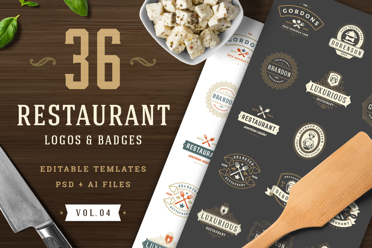 36 Restaurant Logos and Badges, a Branding & Logo Template by Vasya Kobelev (Photo 1 of 16)