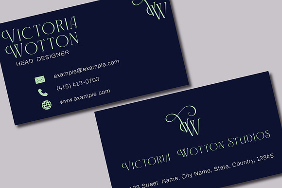 Blue Business Card With Green Accent