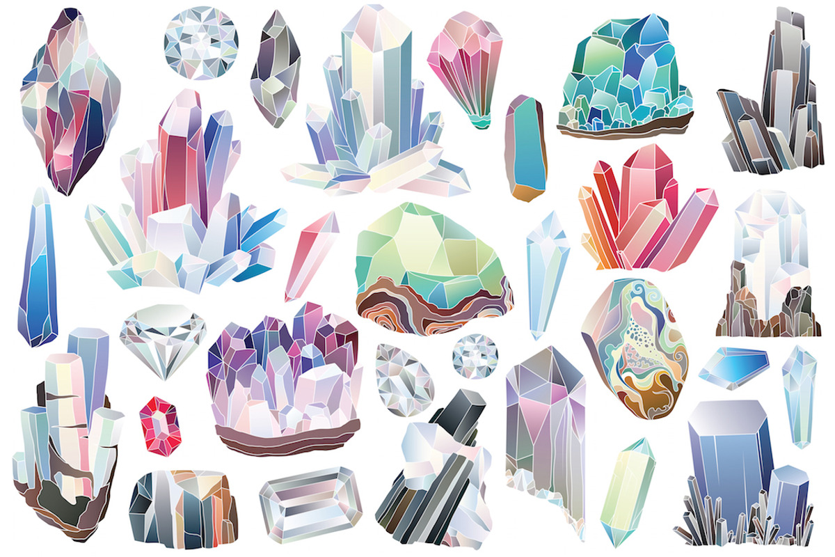 29 Crystals, Gems & Diamonds Clipart, an Object Illustration by Kenna Sato Designs